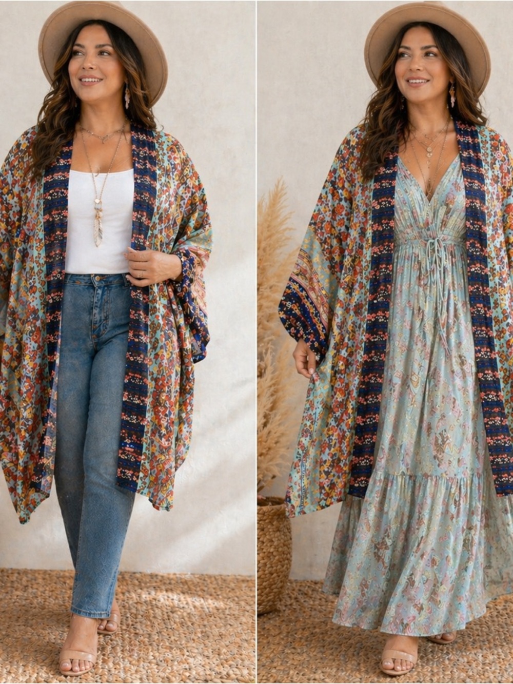 Umgee Navy-Trim Floral Kimono in Multi-Color